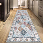 HEBE Hallway Runner Rug 2'8"x8' Washable Vintage Distressed Area Rugs Non Slip Laundry Rug Runner Boho Floor Carpet Runners for Hallways Entryway Laundry Room Kitchen Bathroom
