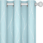 Deconovo Blackout Curtains, Thermal Insulated Soundproof Grommet Drapes, Wave Dot Foil Print, 42 x 45 Inch, Set of 2, Machine Washable Window Panel for Bedroom Living Room Nursery Kitchen, Light Blue