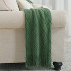BOURINA Green Throw Blanket 50x60 Inch Boho Knitted Soft Throw Sofa Blanket