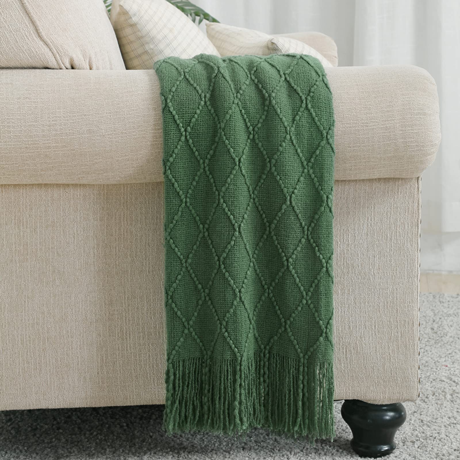 BOURINA Green Throw Blanket 50x60 Inch Boho Knitted Soft Throw Sofa Blanket