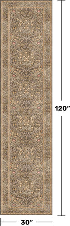 Brown 2'6" x 10' Hallway Runner Rug Non Slip - Washable Kitchen Rug Stain Resistant, 10ft Extra Long Thin Entryway Indoor Mats, Soft Boho Vintage Gold Brown Floral Indoor Carpet Runner Décor Low Pile