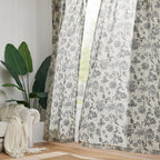 jinchan Linen Floral Curtains for Living Room with Printed Flower 84 Inches Long Light Filtering French Country Back Tab Rod Pocket Black Window Curtain Set Farmhouse Drapes 2 Panels Black