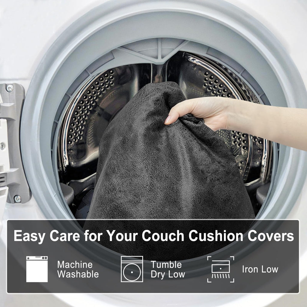 ANARACHON Leather Look Couch Cushion Covers Sofa Seat Slipcovers Sets Couches Furniture Protector for Sectional Armchair Loveseat Pets Kids Stretch Spandex Fabric (1 Cushion Armchair, Dark Grey)