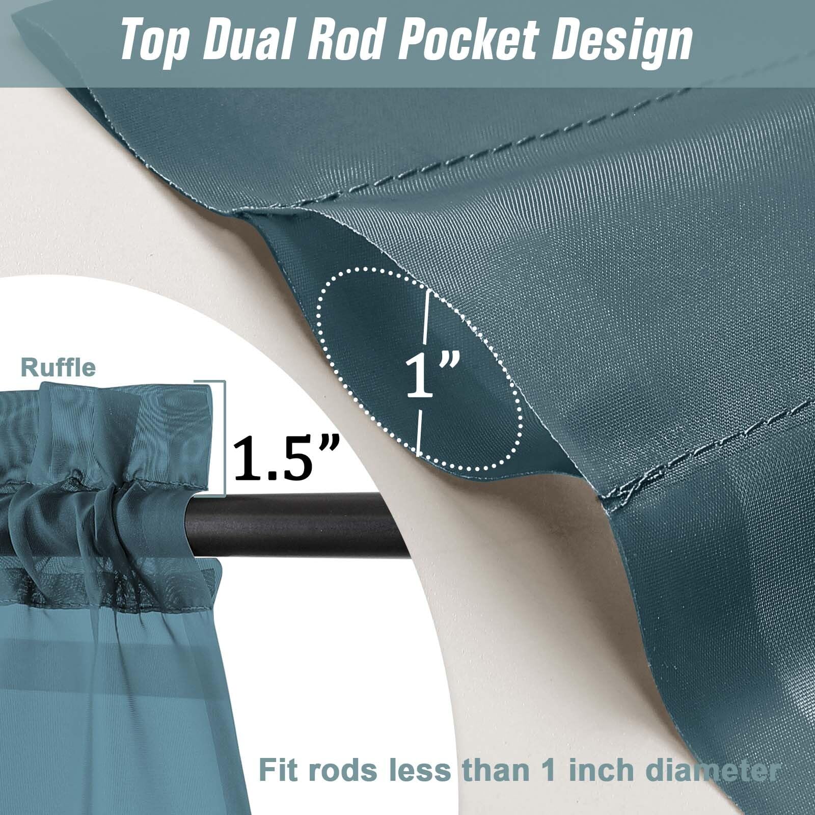 Ebesto Small Sheer Curtains Tier 24 Inches Length 2 Pieces, Light Filtering Cafe Curtains for Living Room Bathroom, Modern Window Treatments Dual Rod Pocket Panels, Dusty Blue, 2X42Wx24L Inches