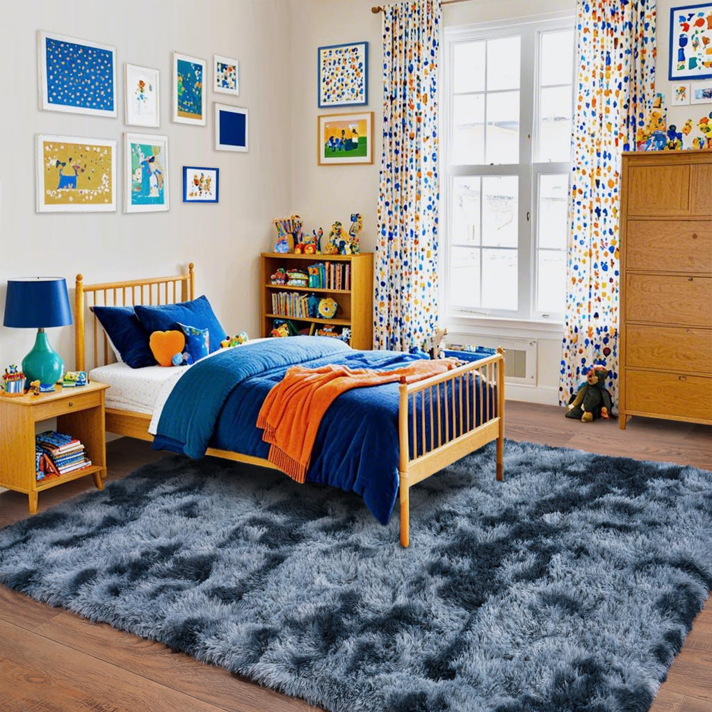 Super Fluffy Area Rug for Living Room 5x7, Shaggy Carpet, Blue Grey
