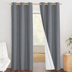 NICETOWN 100% Blackout Linen Texture Curtains 90 inches Long, Dove Grey, 2 Pcs, Thermal Insulated Full Blackout 2-Layer Lined Drapes, Energy Efficiency Window Draperies for Boy's Room