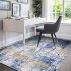 Washable Area Rugs 4'x5' Non-Slip Modern Abstract Soft for Living Room Entryway Bedroom Nursery, Print Pattern, Grey Blue Gold/Golden