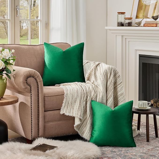 GIGIZAZA Green Velvet Pillow Covers 20x20 Decorative Pillows Pack of 2