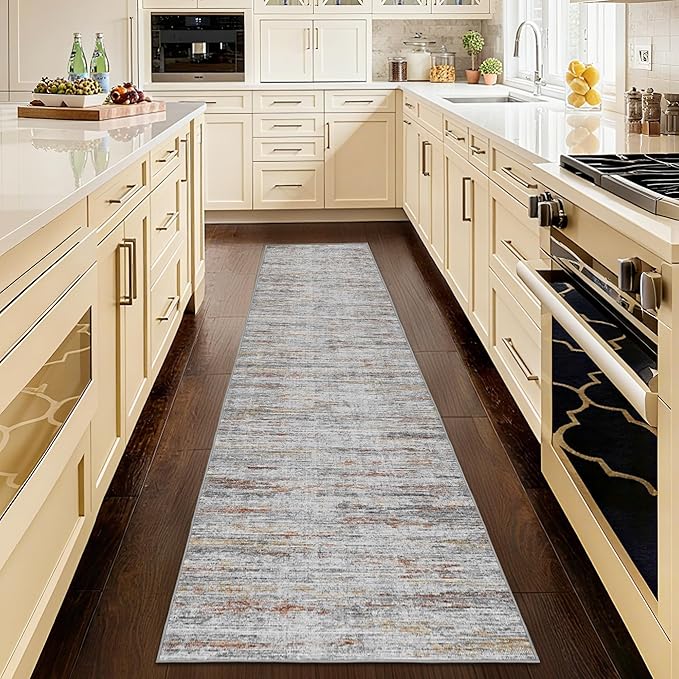 2.5x10 Washable Runner Rugs,10 ft Runner Rug for Hallways,Ultra-Thin Abstract Long Stain Resistant Rug Runner，Non-Slip Backing Kitchen Runner Rugs for Bedroom，Entryway，Living Dining Room