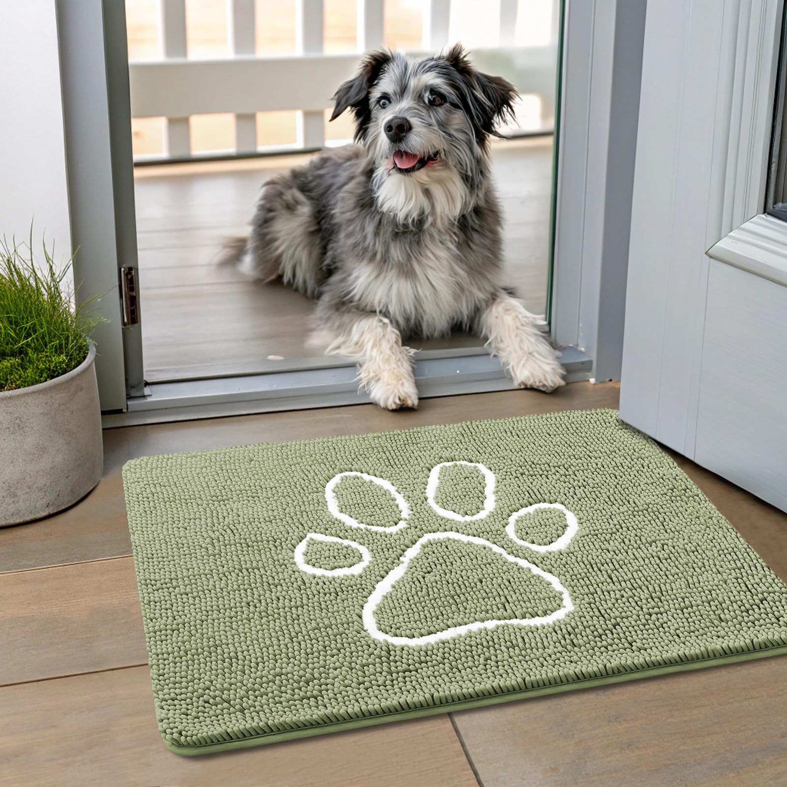 Smiry Dog Door Mat for Muddy Paws, Absorbent Non Slip Dirt Trapper, 24x16