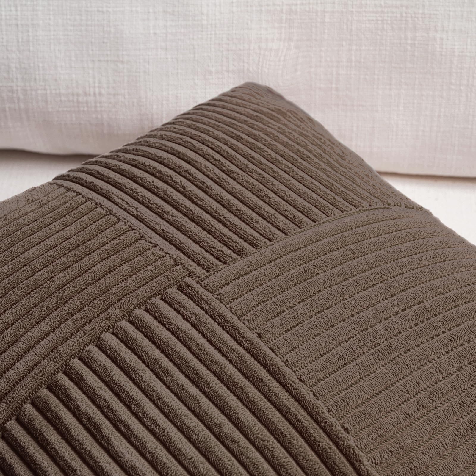 Fancy Homi 2 Packs Dark Brown Lumbar Decorative Throw Pillow Covers 14x22 Inch for Living Room Couch Bed, Rustic Farmhouse Boho Home Decor, Soft Striped Corduroy Rectangle Accent Cushion Case 35x55 cm