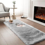 Ciicool Faux Fur Rug for Bedroom, Grey Fluffy Shag Rug for Sofa Couch Seat Cushion, Washable Fuzzy Runner Rugs Thick Fur Area Rug Floor Carpets for Bedside Living Room, 2x6 Ft Rectangle