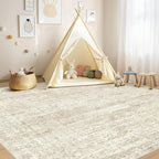 UERMEI Square Area Rugs : Washable 6x6 Neutral Modern Abstract Carpet for Living Room Bedroom - Soft Floor Mat with Non Slip Backing for Kitchen Nursery Dorms Farmhouse Home Decor - Beige/Brown