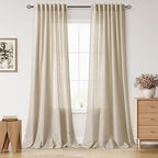 Nanspring Eggshell Beige Curtains 108 Inches Long for Living Room Linen Light Filtering Semi Sheer Curtain Back Tab Rustic Decor Neutral Floor to Ceiling High Window for Bedroom 52x108, 2 Panels