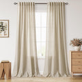 Nanspring Eggshell Beige Curtains 102 Inches Long for Living Room Linen Light Filtering Semi Sheer Curtain Back Tab Rustic Decor Floor to Ceiling Neutral Drapes for Bedroom Office 52x102, 2 Panels