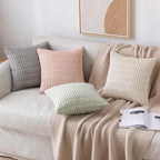MIULEE Pack of 2 Corduroy Decorative Euro Sham Throw Pillow Covers 22x22 Inch Soft Boho Striped Pillow Covers Modern Farmhouse Home Decor for Sofa Living Room Couch Bed Cream White