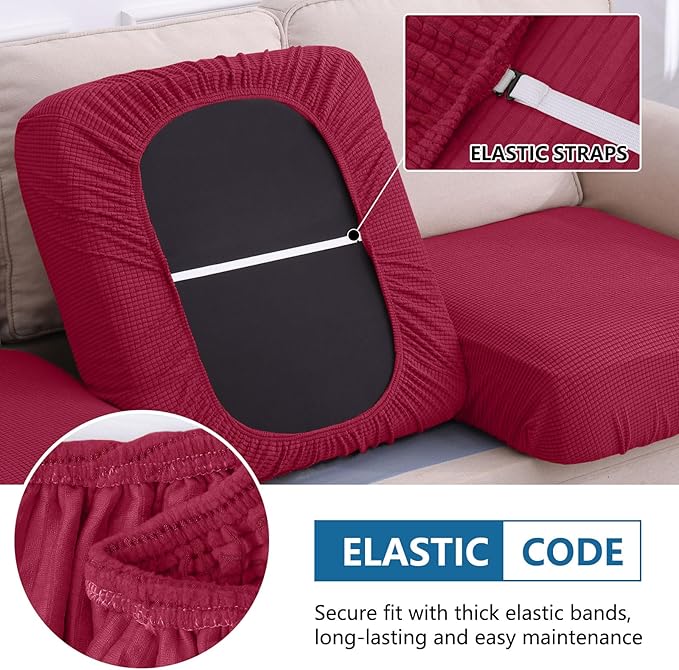 hyha Waterproof Couch Cushion Covers for Pets, Non Slip Sofa Seat Cover for Dogs Washable, Soft Thick Stretch Jacquard Fabric, Sofa Slipcovers with Elastic Bottom (1 Piece for Backrest L, Wine Red)