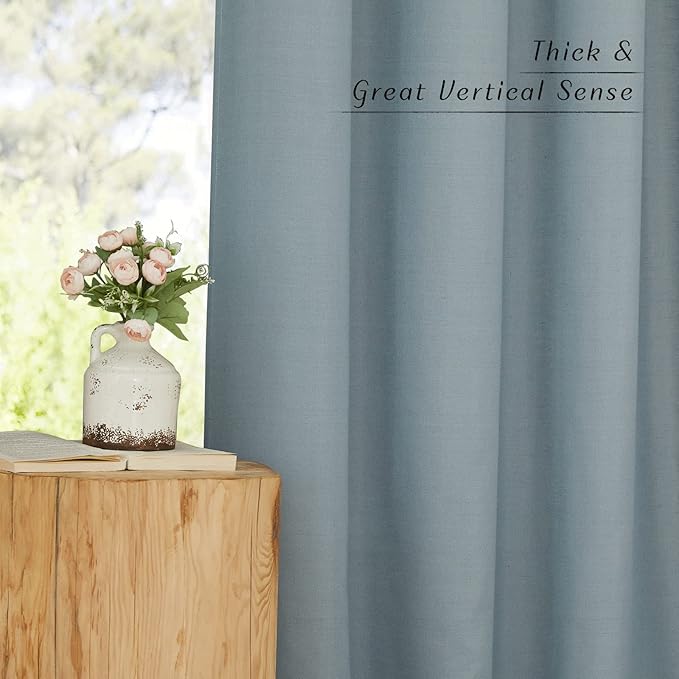 NICETOWN Stone Blue Linen Blend Textured Living Room Curtains, Grommet Top Thick Flax Semi Sheer Vertical Drapes Privacy Assured with Light Filtering for Bedroom, W55 x L84, 2 Pieces