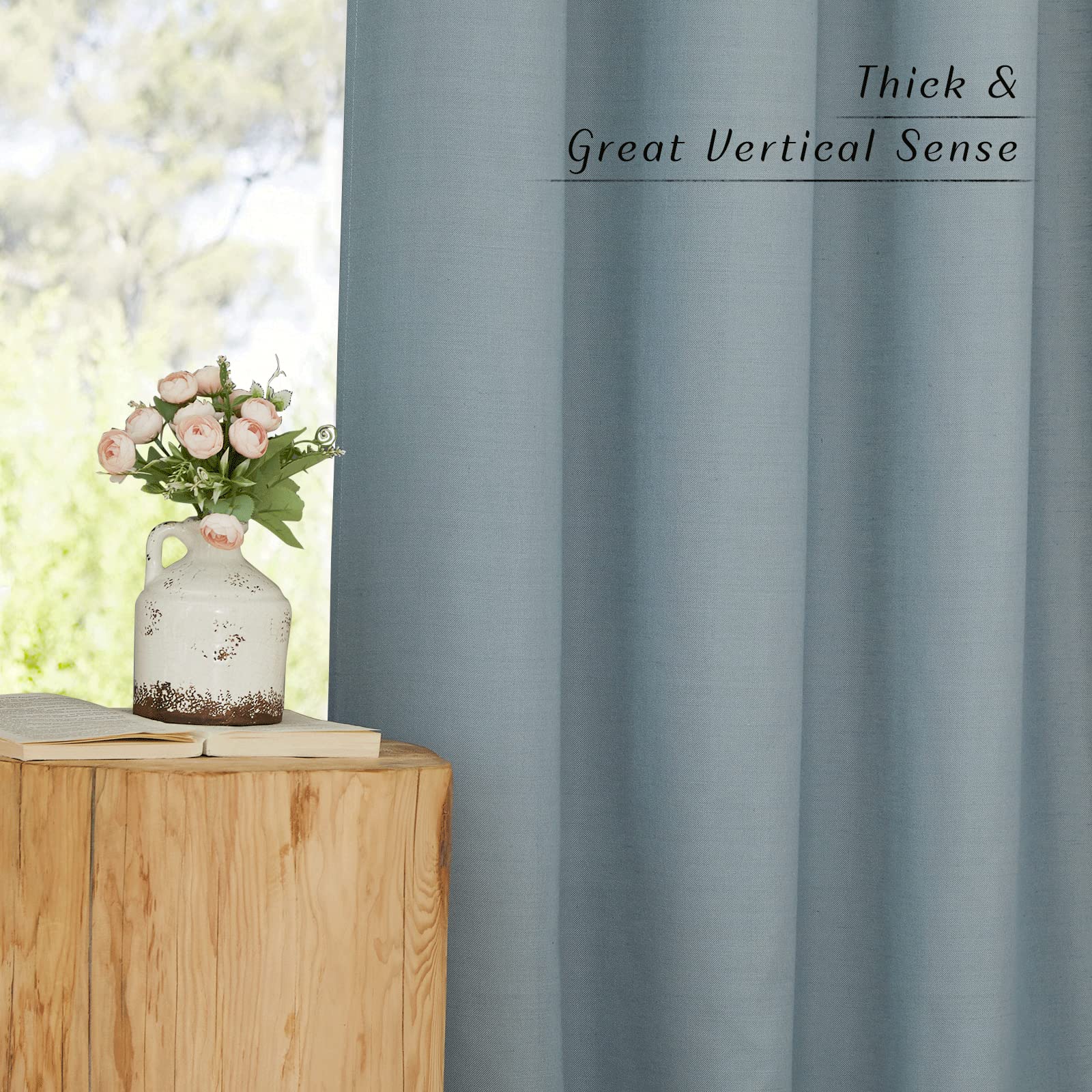 NICETOWN Stone Blue Linen Doorway Curtains 80 inches Long, Grommet Thick Linen Weave Semi Sheer Window Treatments Privacy Assured with Light Filtering for Bedroom/Side Door, W34 x L80