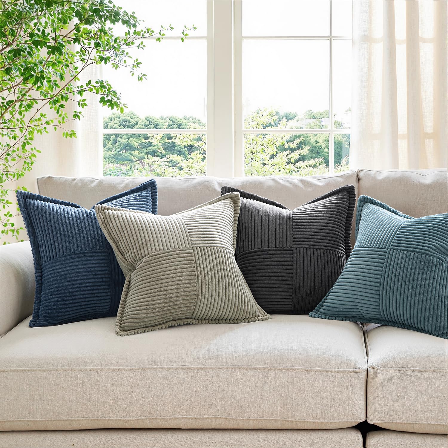 MIULEE Decorative Throw Pillow Covers for Couch 12x12 Inch Blue 2 Pack