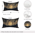 Rustic William Morris Inspired Gold Moon Pillow Covers 12x20 Set of 2,Vintage Black and Gold Moon Forest Botanical Nature Landscape Decorative Throw Pillow Covers for Home Bedroom Living Room
