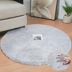 ORINOVA Grey Round Rug 3ft Machine Washable Shaggy Area Rugs for Living Room Faux Bunny Fluffy Fur Rug for Bedroom Small Circle Nursery Rug