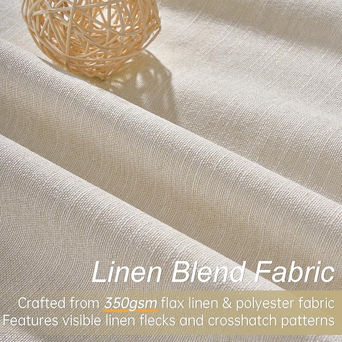 Topfinel Beige White 100% Blackout Curtains 72 Inches Long 2 Panels for Bedroom Natural Linen Heavy Insulated Bay Window Curtains Modern Neutral Drapes for Bedroom/Cabin/Kitchen (W52 x L72)