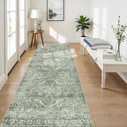 4x10 Washable Hallway Runner Rug - Wide Kitchen Runners Vintage Low Pile Carpet Soft Thin Floor Runner with Rubber Backing for Entryway Bedroom Living Room Home Decor (Muted Sage Green)