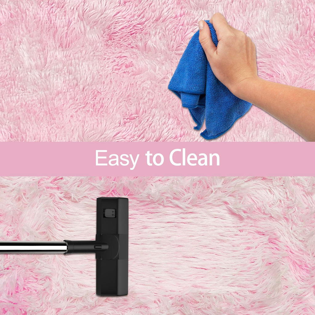 JiaoBaba Super Soft Fluffy Living Room Area Rug 2x6 ft Tie-Dyed Light Pink Shaggy Furry Carpet Washable Non-Slip Floor Rugs Bedroom Bedside Nursery Kawaii Rug Fuzzy Girls Dorm Home Decor Aesthetic