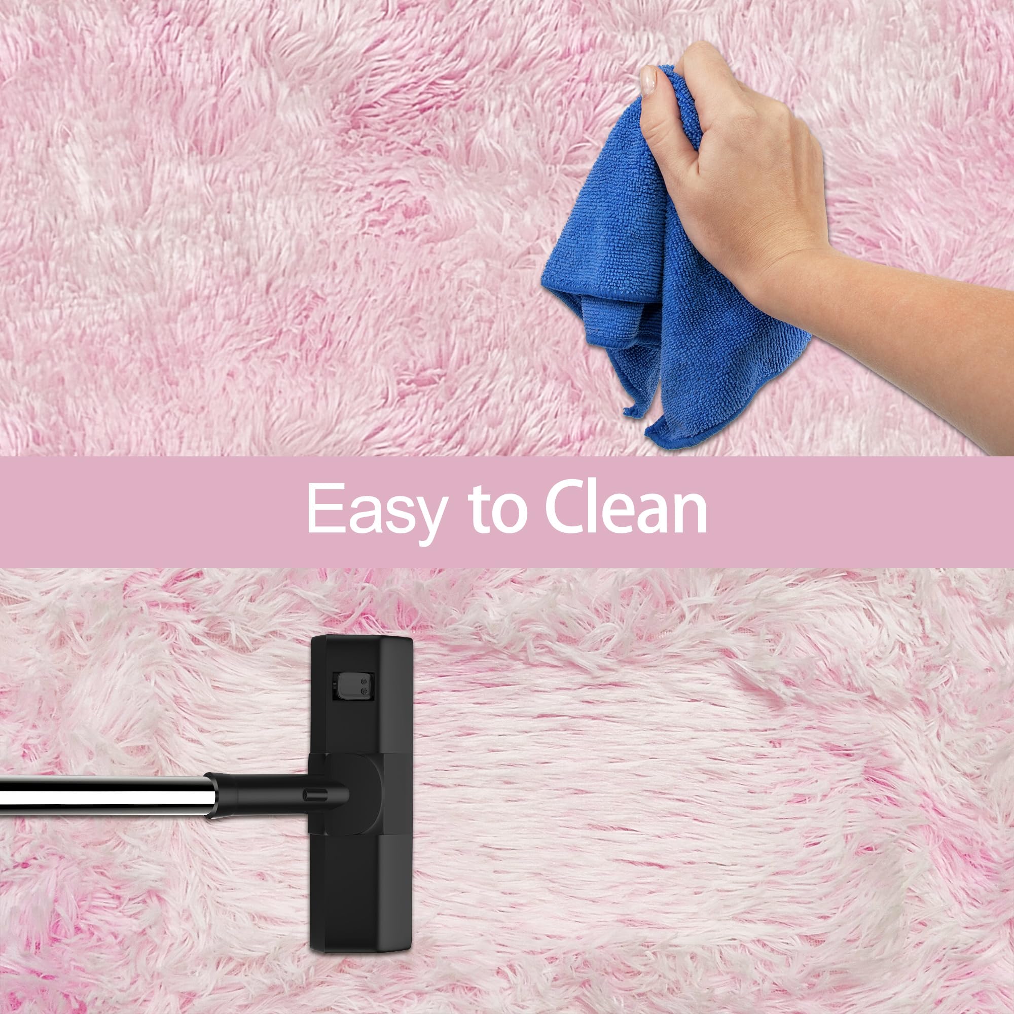JiaoBaba Super Soft Fluffy Living Room Area Rug 2x6 ft Tie-Dyed Light Pink Shaggy Furry Carpet Washable Non-Slip Floor Rugs Bedroom Bedside Nursery Kawaii Rug Fuzzy Girls Dorm Home Decor Aesthetic