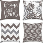 Hexagram Geometric Grey Pillow Covers 18x18 Set of 4, Decorative Outdoor Boho Modern Throw Pillow Covers, Home Sweet Home Farmhouse Cushion Case for Couch Sofa Bedroom Indoor Decor(No Insert)