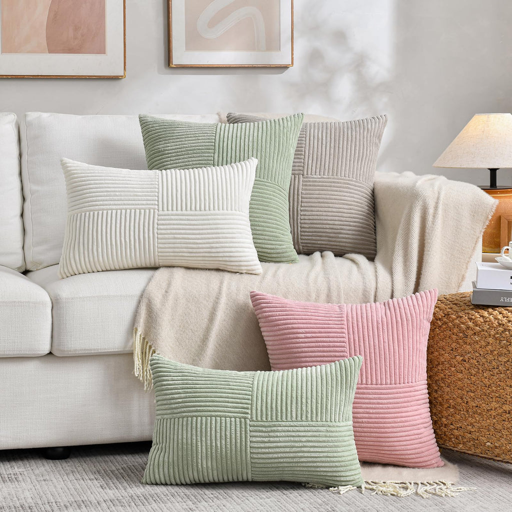 Fancy Homi 2 Packs Blush Pink Decorative Throw Pillow Covers 18x18 Inch for Living Room Couch Bed, Rustic Farmhouse Boho Home Decor, Soft Corss Corduroy Patchwork Textured Square Cushion Case 45x45 cm