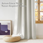 NICETOWN Natural Faux Linen Room Darkening Rod Pocket Curtains 63 inch Length, W42 x L63, Light Blocking Thermal Insulated Noise Reducing Drapes for Bedroom Living Room Farmhouse Decor, 2 Panels