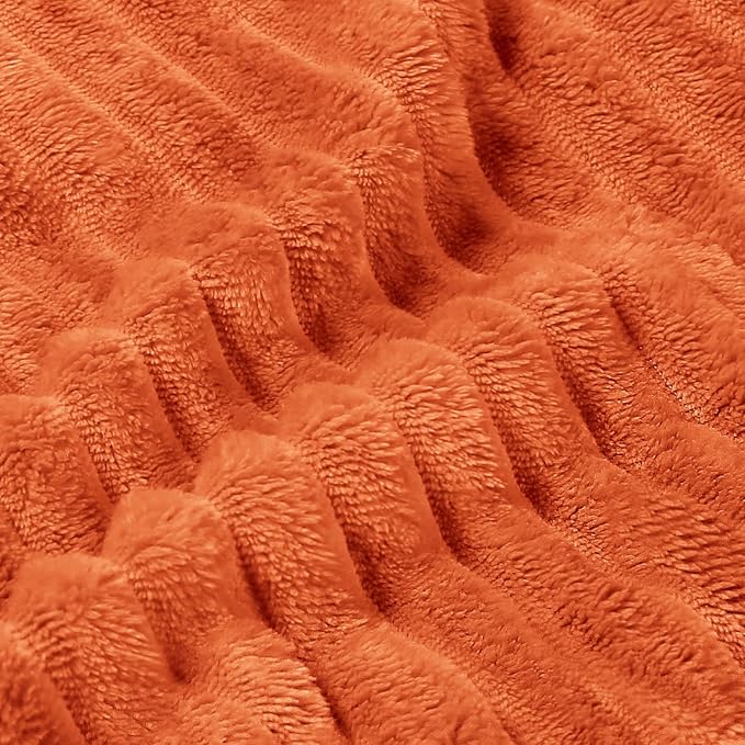 BEDELITE Ribbed Jacquard Burt Orange King Size Blanket for Bed, 108x90 Inch