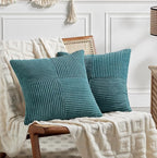 Fancy Homi 2 Packs Teal Euro Decorative Throw Pillow Covers 28x28 Inch for Couch Bed Sofa, Rustic Farmhouse Boho Home Decor, Soft Corss Corduroy Patchwork Textured Square Cushion Case 71x71 cm