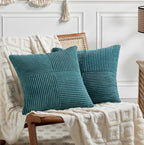 Fancy Homi 2 Packs Dark Brown Decorative Throw Pillow Covers 16x16 Inch for Living Room Couch Bed Sofa, Rustic Farmhouse Boho Home Decor, Soft Corss Patchwork Corduroy Textured Cushion Case 40x40 cm