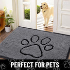 Smiry Dog Door Mat for Muddy Paws, Absorbent Dirt Trapper Non Slip Quick Dry Washable Chenille Mat for Mud Dogs, Entry Rug for Indoor and Outdoor (30x20 Inches, Dark Grey and Black)