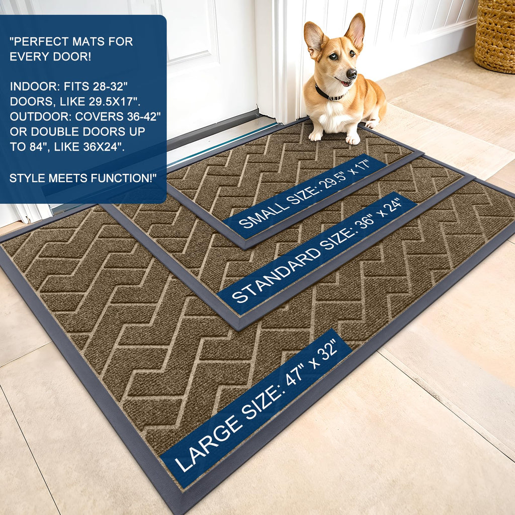 OLANLY Front Door Mat Outside 29.5x17, All-Season Absorbent Rubber Doormat