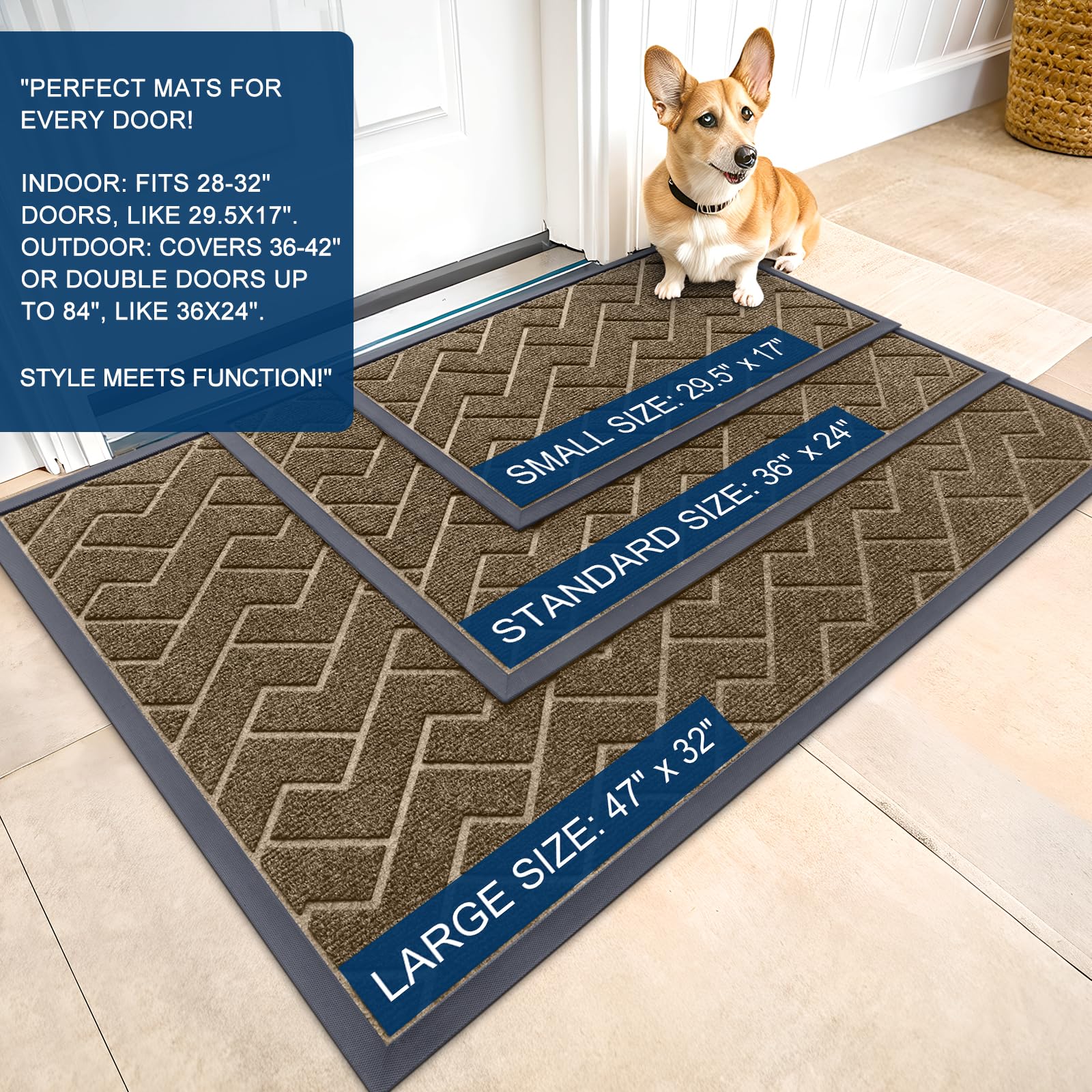 OLANLY Front Door Mat Outside 29.5x17, All-Season Absorbent Rubber Doormat