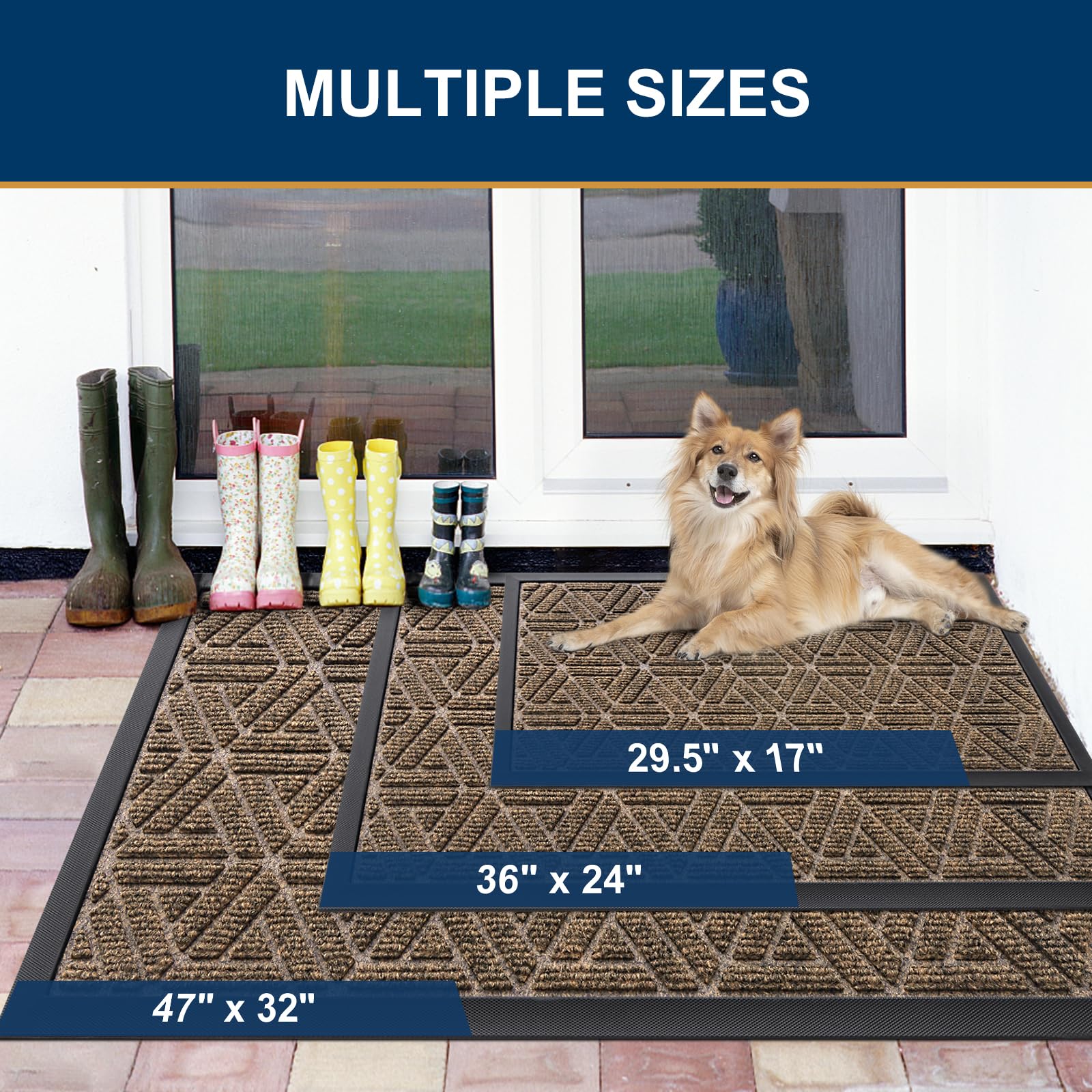 Smiry Front Door Mat Outside Entrance, Low Profile Rubber Doormat, 29.5x17