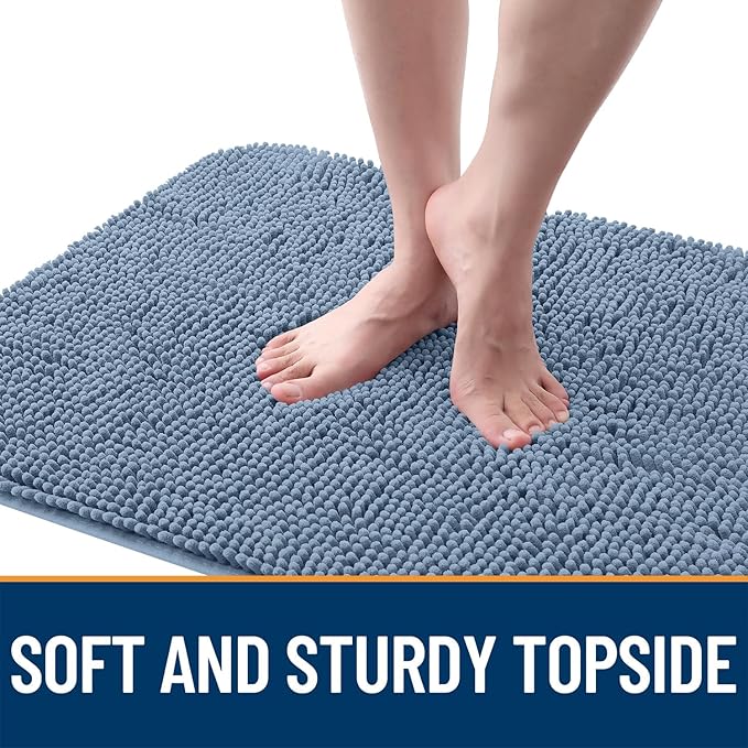OLANLY Dog Door Mat for Muddy Paws 47x24, Absorbs Moisture and Dirt, Absorbent Non-Slip Washable Doormat, Quick Dry Chenille Mud Mat for Dogs, Entry Indoor Entryway Carpet for Inside Floor, Airy Blue