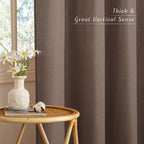 NICETOWN Linen Brown Curtains 84 inch Long, Grommet Privacy Added Thick Flax Window Treatments with Light Filtering Drapes for Bedroom/Farmhouse, W55 x L84, 2 Panels