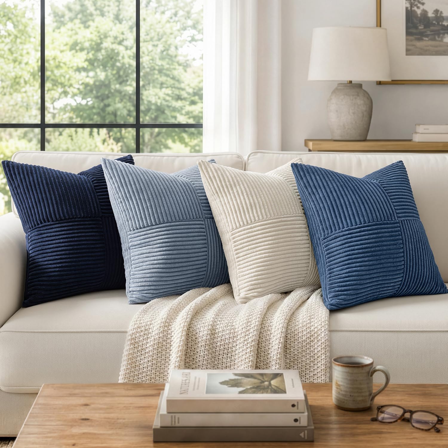 MIULEE Dusty Blue Decorative Throw Pillow Covers for Couch 18x18 Inch