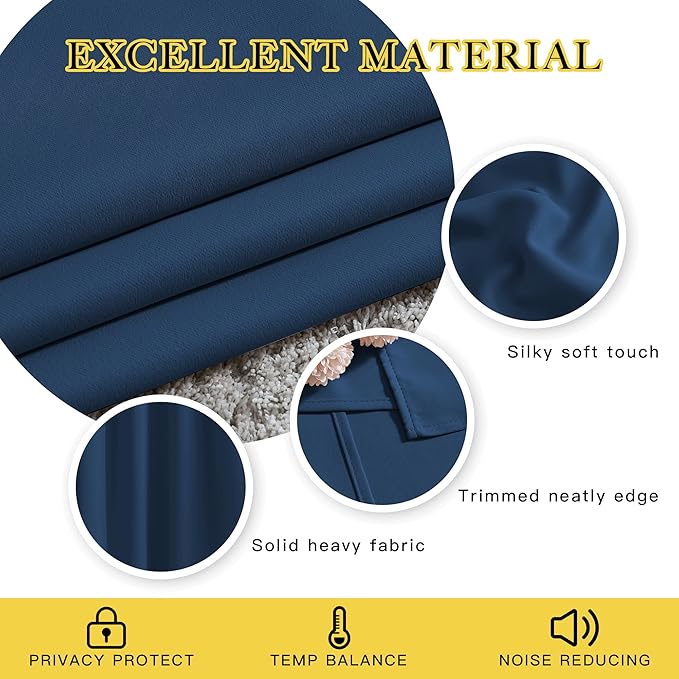 NICETOWN Blackout Curtain Drapes for Living Room - Decorative Thermal Insulated Solid Grommet Top Room Darkening Window Treatments for Kids Room (Moroccan Blue, 1 Pair, 66 x 72-Inch)