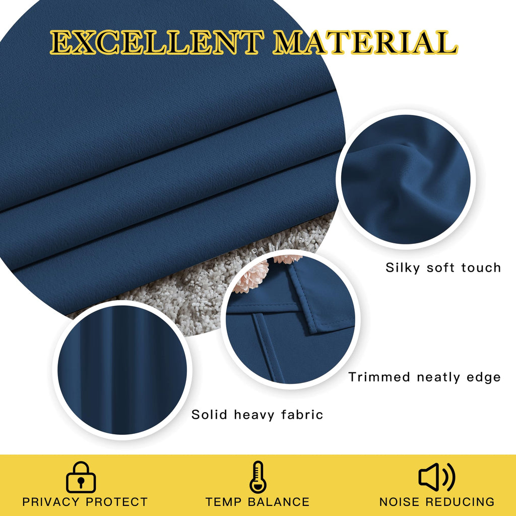 NICETOWN Blackout Window Curtains 72 inches Long, Thermal Insulated Grommet Room Darkening Window Treatments for Bedroom/Living Room, Moroccan Blue, Set of 2, W37 x L72