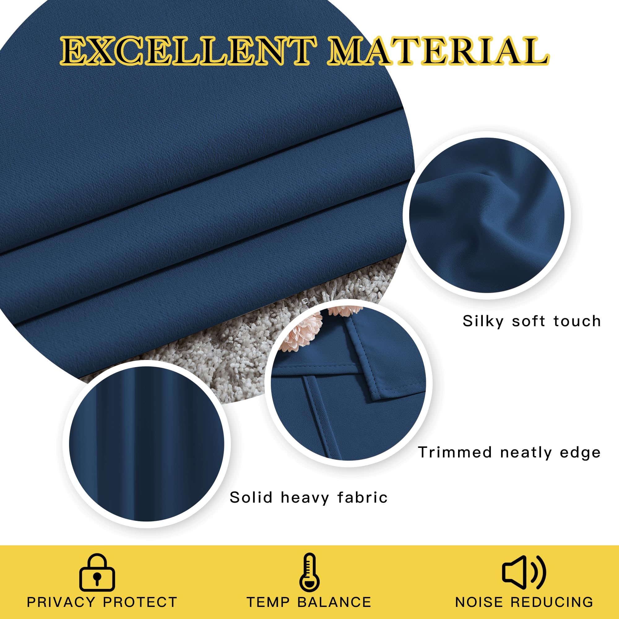 NICETOWN Blackout Window Curtains 72 inches Long, Thermal Insulated Grommet Room Darkening Window Treatments for Bedroom/Living Room, Moroccan Blue, Set of 2, W37 x L72