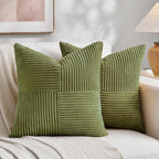 Fancy Homi 2 Packs Moss Green Decorative Throw Pillow Covers 20x20 Inch for Living Room Couch Bed Sofa, Farmhouse Boho Home Decor, Soft Corss Corduroy Patchwork Accent Square Cushion Case 50x50 cm