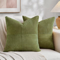 Fancy Homi 2 Packs Moss Green Samll Decorative Throw Pillow Covers 14x14 Inch with for Couch Bed Sofa, Rustic Farmhouse Boho Home Decor, Soft Corss Patchwork Corduroy Square Cushion Case 35x35 cm