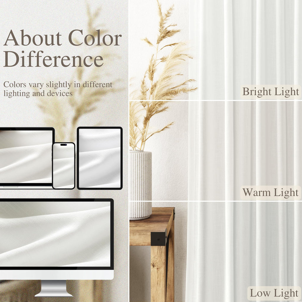 Extra Long Off White Curtain 108 inches Long 2 Panels Set for Living Room Back Tab Modern Farmhouse Coastal Decor Cotton White Sheer Linen Curtains 108 inch Length for Large Window 9 FT Tall