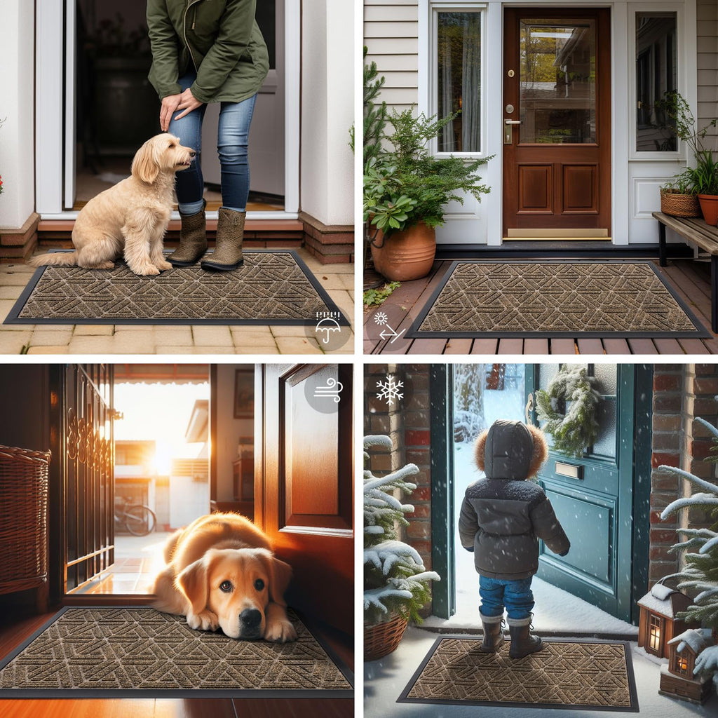 Smiry Front Door Mat Outside Entrance, Low Profile Rubber Doormat, 29.5x17